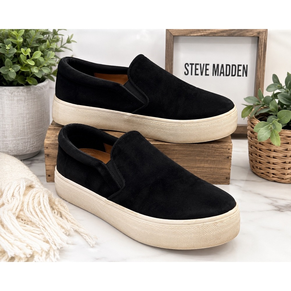 Steve Madden Women's Black Suede Platform Slip-On Sneakers Casual Shoes 8.5